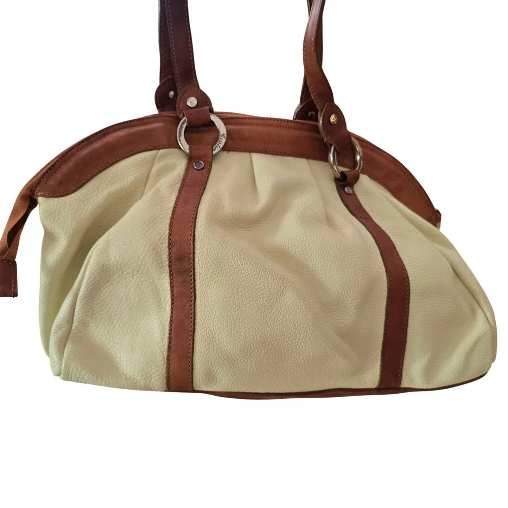 Cristina by Jin Bell Italy Yellow Leather Shoulder Bag Brown Trim Satchel
